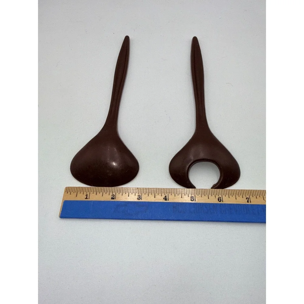 Dawn Salad Server Set Brown Vintage Plastic MCM Spoon Fork